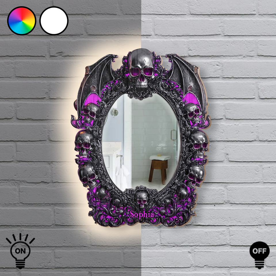 Skull Halloween - Personalized Skull Wall Mirror With LED Light
