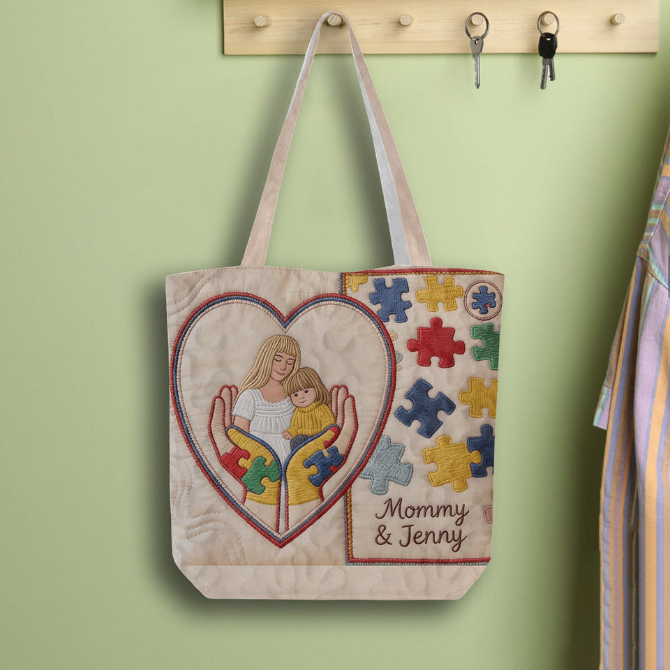 Autism Mom - Personalized Autism Awareness Quilted Tote Bag