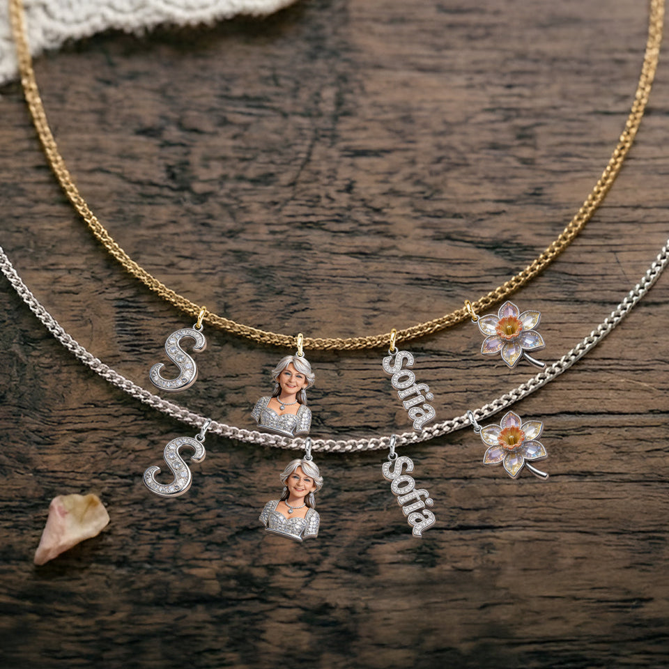 Alphabet Letter, Photo Transform And Flower - Personalized Self Love Metal Necklaces With Pendants