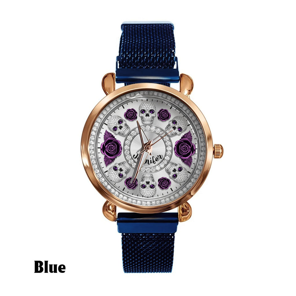 Skull And Roses - Personalized Skull Women Hand Watch