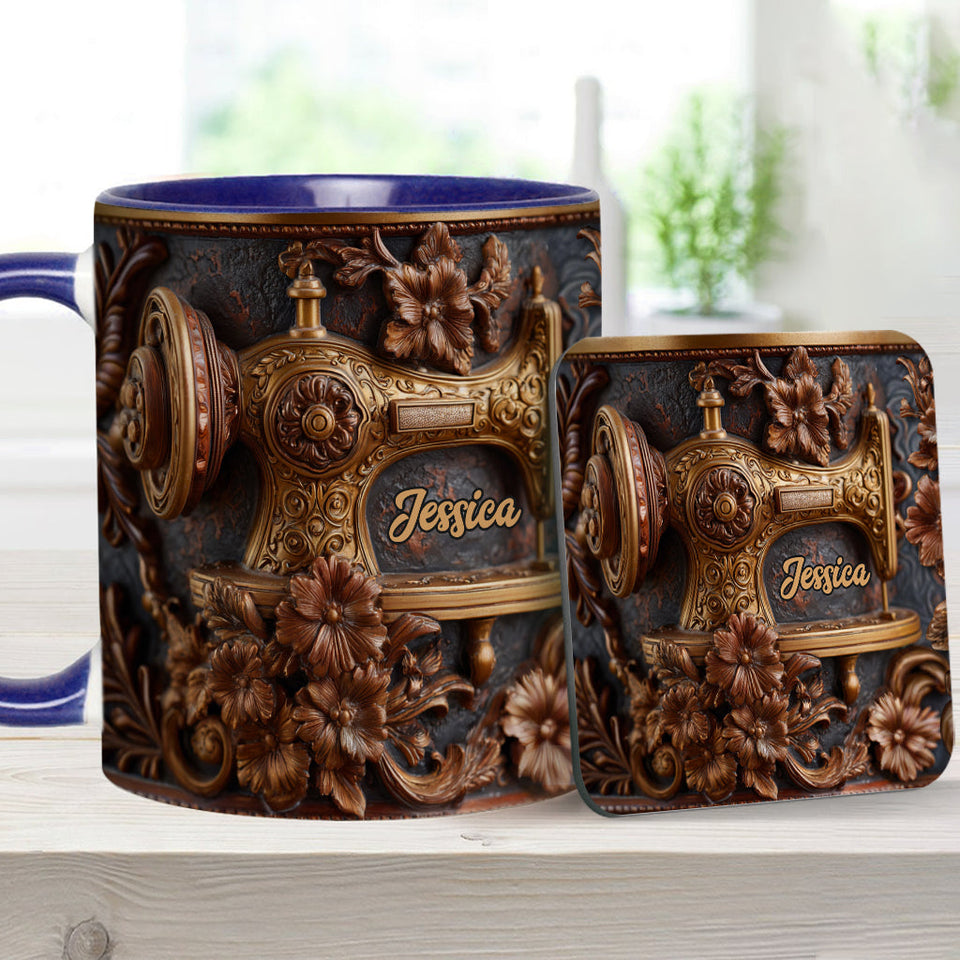 Just A Woman Who Loves Sewing - Personalized Sewing Accent Mug & Coaster
