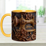 Just A Woman Who Loves Sewing - Personalized Sewing Accent Mug & Coaster