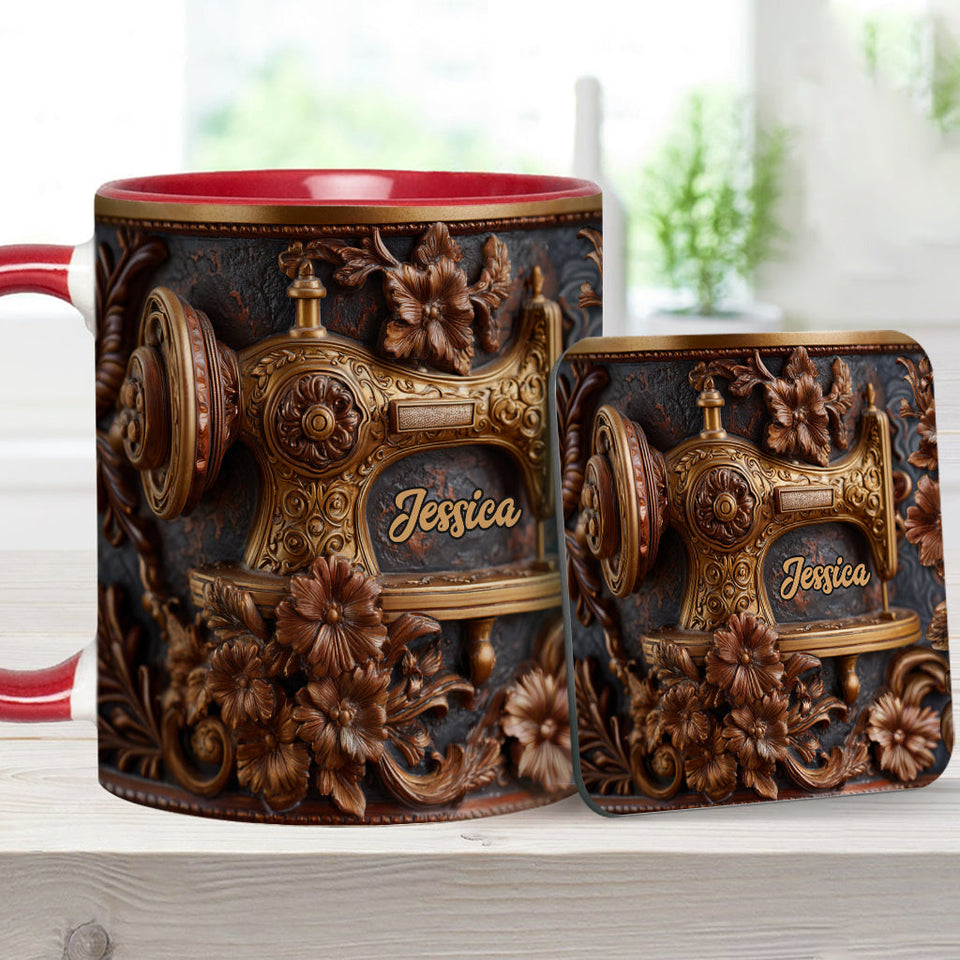 Just A Woman Who Loves Sewing - Personalized Sewing Accent Mug & Coaster