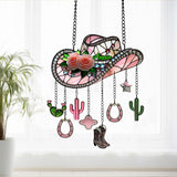 Pink Cowgirl Boots - Personalized Cowgirl Window Hanging Suncatcher With Charms