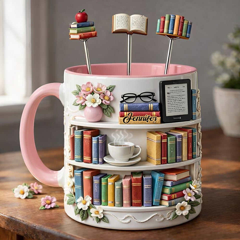 Book Lover Gift - Personalized Book Set Accent Mug with Acrylic Stirrers