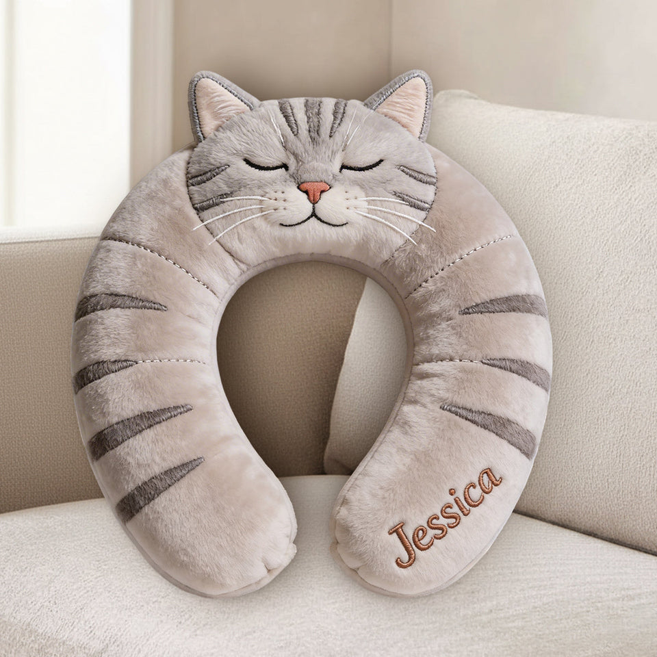 Cute Animal Travel Pillow - Personalized Cat Premium Faux Fur Pillow