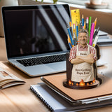 Best Dad Ever - Personalized Wooden Grilling Utensils Holder