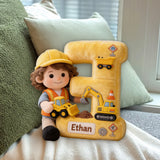 Construction Alphabet Letter & Custom Photo - Personalized Kid Premium Faux Fur Pillow