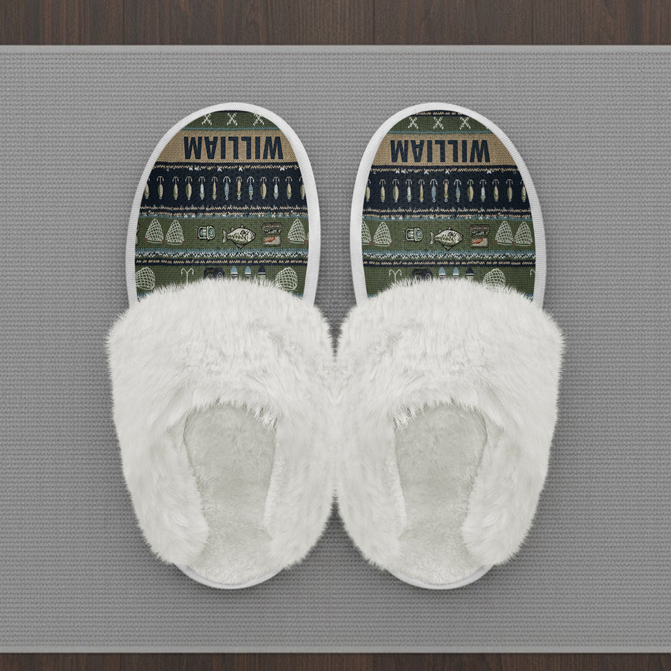Hooked on Fishing - Personalized Fishing Slippers With Fur Lining