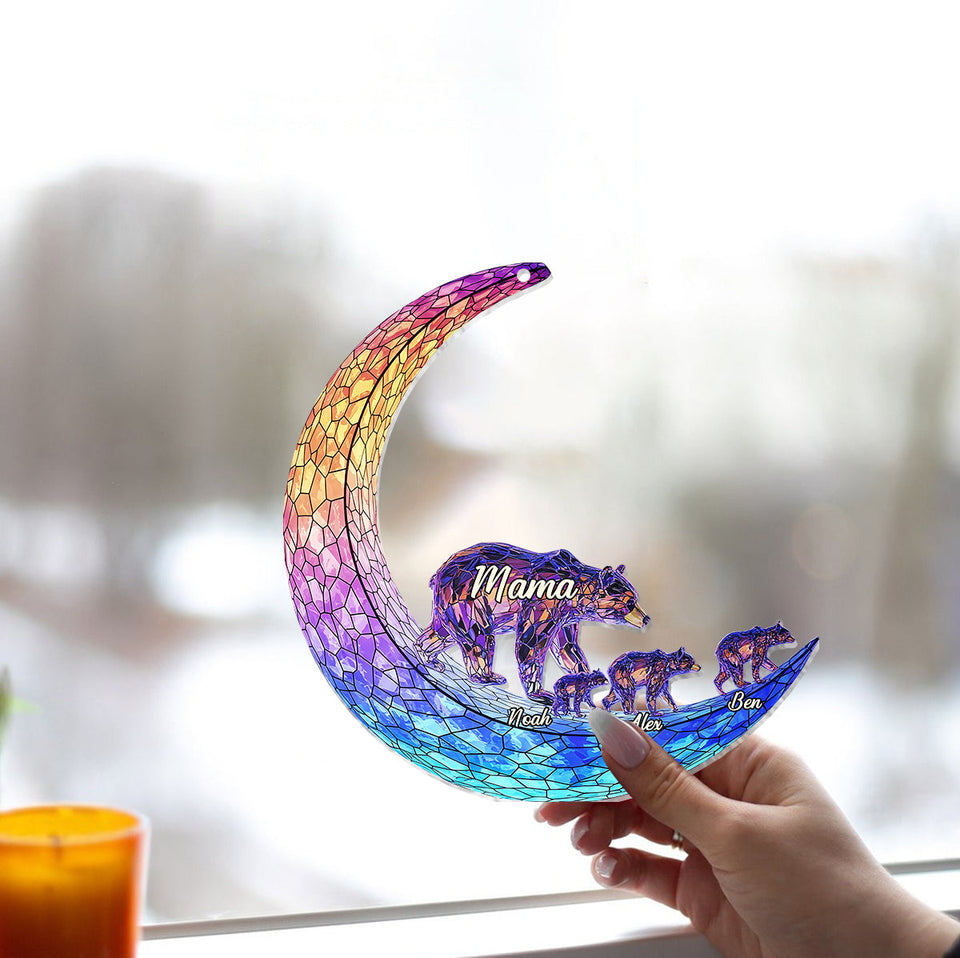 Mom We Love You To The Moon And Back - Personalized Mother Window Hanging Suncatcher Ornament