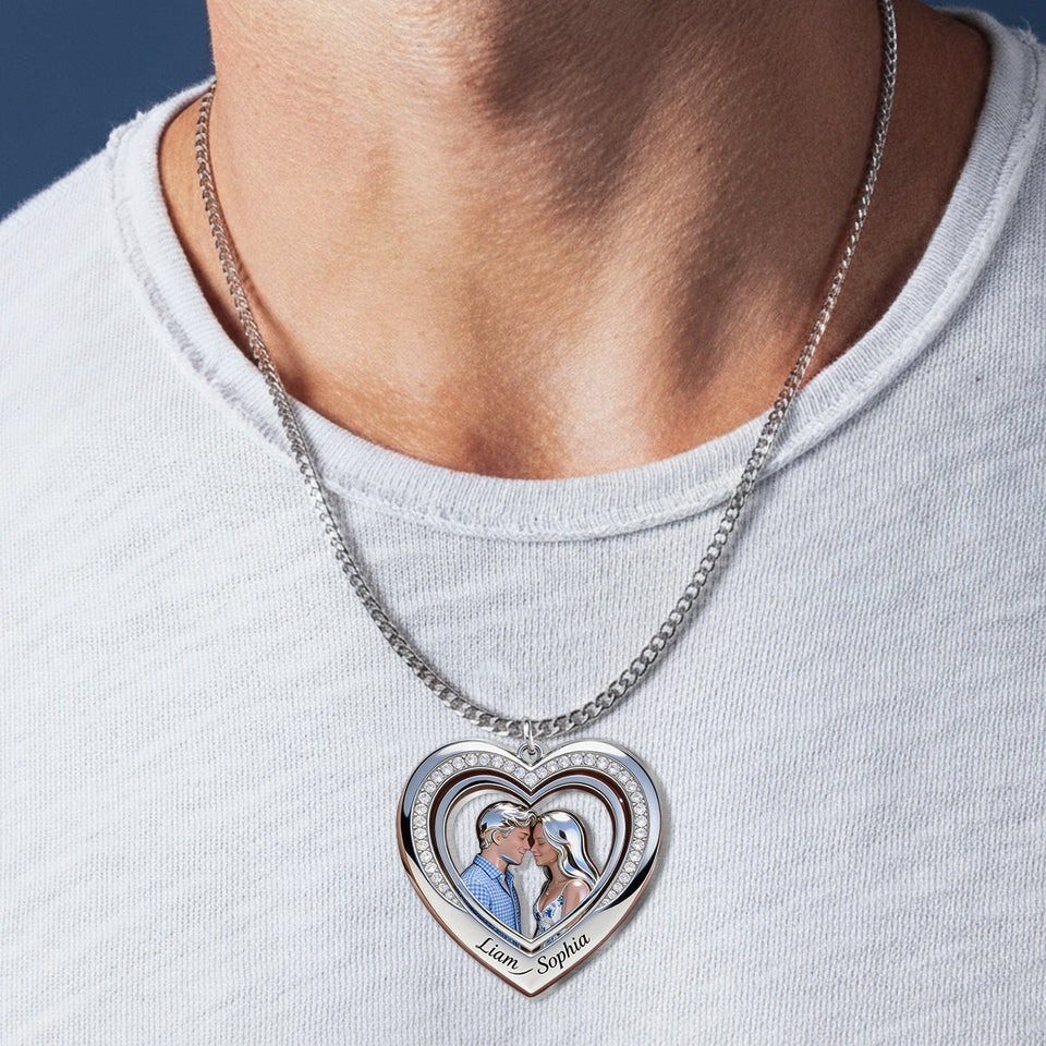 Forever & Always Heart - Couple Shaped Metal Pendant Necklace