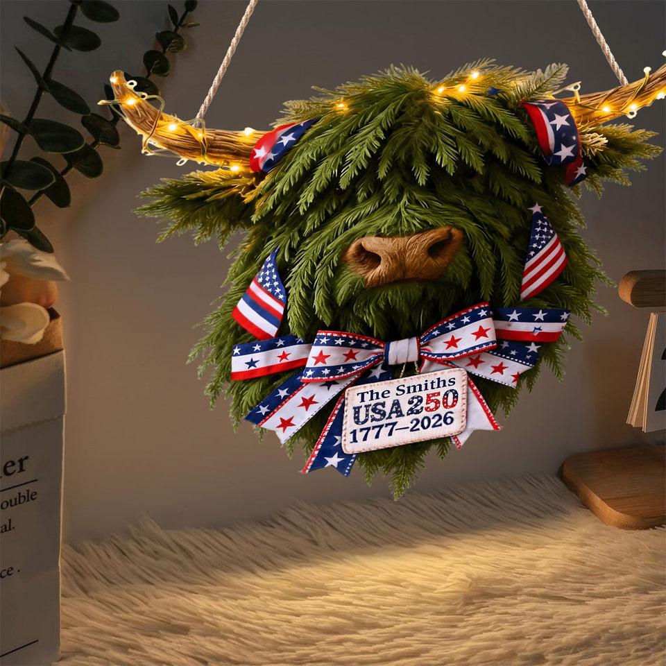 USA 250 Celebration - Personalized Highland Cow LED Light Acrylic Sign
