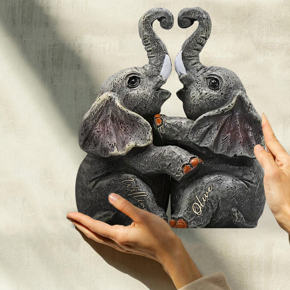 Elephant Anniversary Gifts - Personalized Couple Custom Shaped Wood Plaque