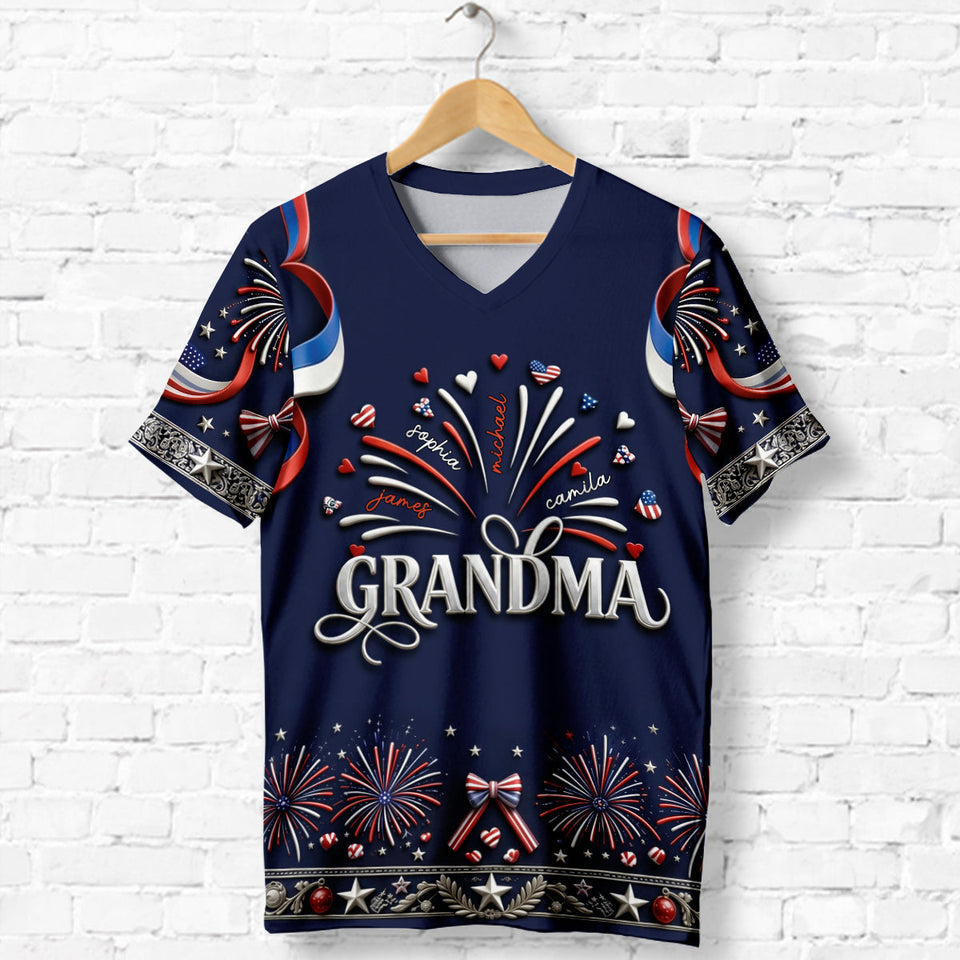 Patriotic Grandma Shirt - Personalized Grandma Fully Printed V-Neck T-Shirt