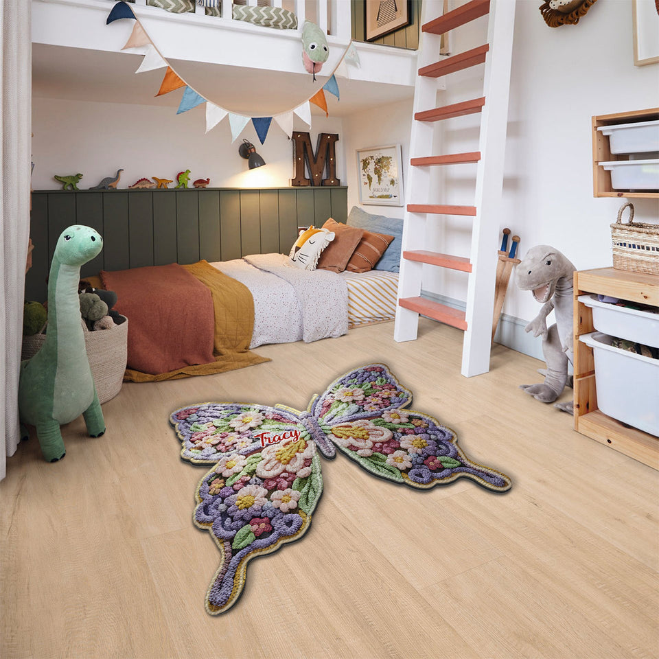 Flower Butterfly - Personalized Butterfly Non-Slip Tufted Rug