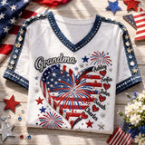 July 4th Grandma Sweethearts Shirt - Personalized Grandma Fully Printed V-Neck T-Shirt