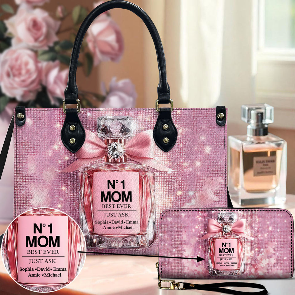No1 Mom Ever - Personalized Mother Leather Handbag & Leather Long Wallet