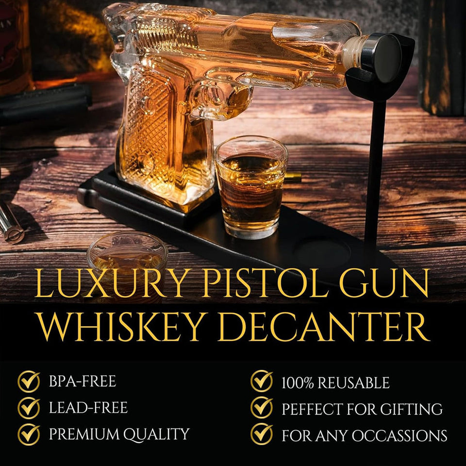 Whiskey Gun Decanter Set with 2 Bullet Glasses