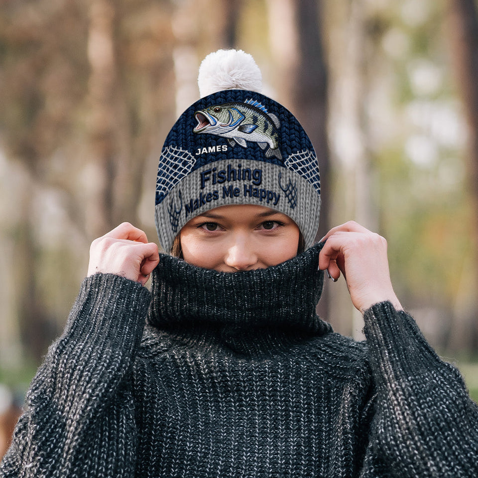 Fishing Make Me Happy - Personalized Fishing Beanie Hat