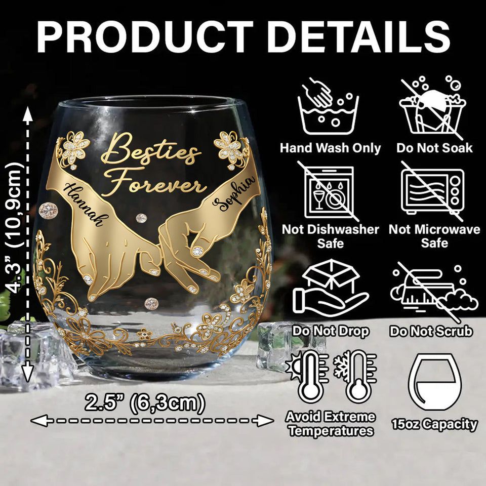 Besties Forever - Personalized Bestie All Over Wine Glass