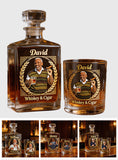 Custom Any Photo, Whiskey & Cigar - Personalized Whisky Whiskey Decanter Set