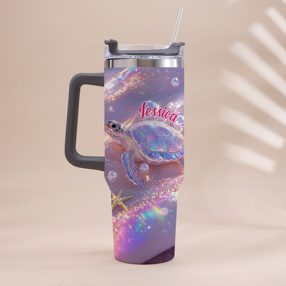 Sparkling Turtle - Personalized Turtle Tumbler With Handle