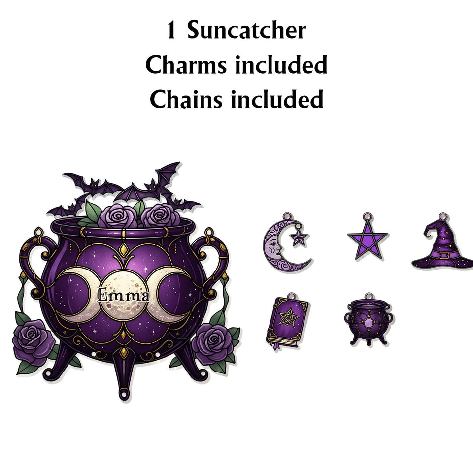 Magical Witch Tools - Personalized Witch Window Hanging Suncatcher With Charms