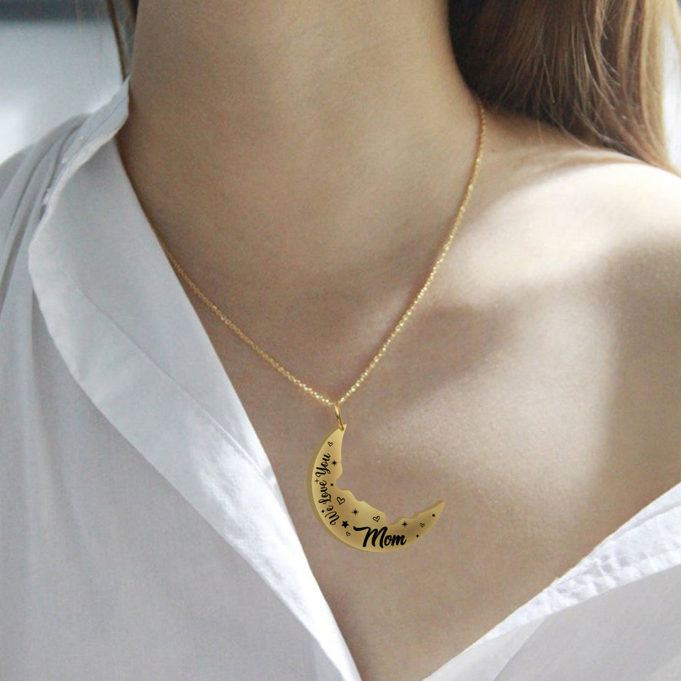 Love You To The Moon And Back - Personalized Mother Matching Pendant Necklace