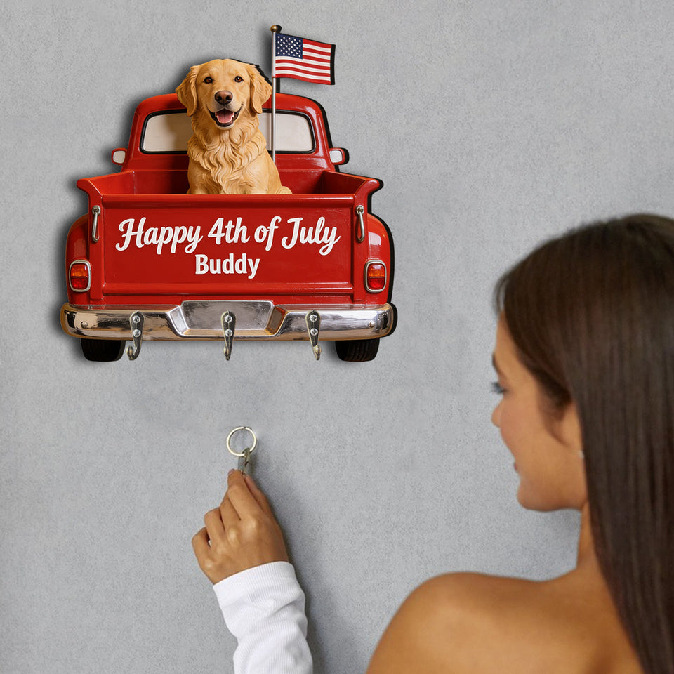 Happy 4th Of July Personalized Dog Key Holder - Personalized Dog Custom Shaped Hanging Rack
