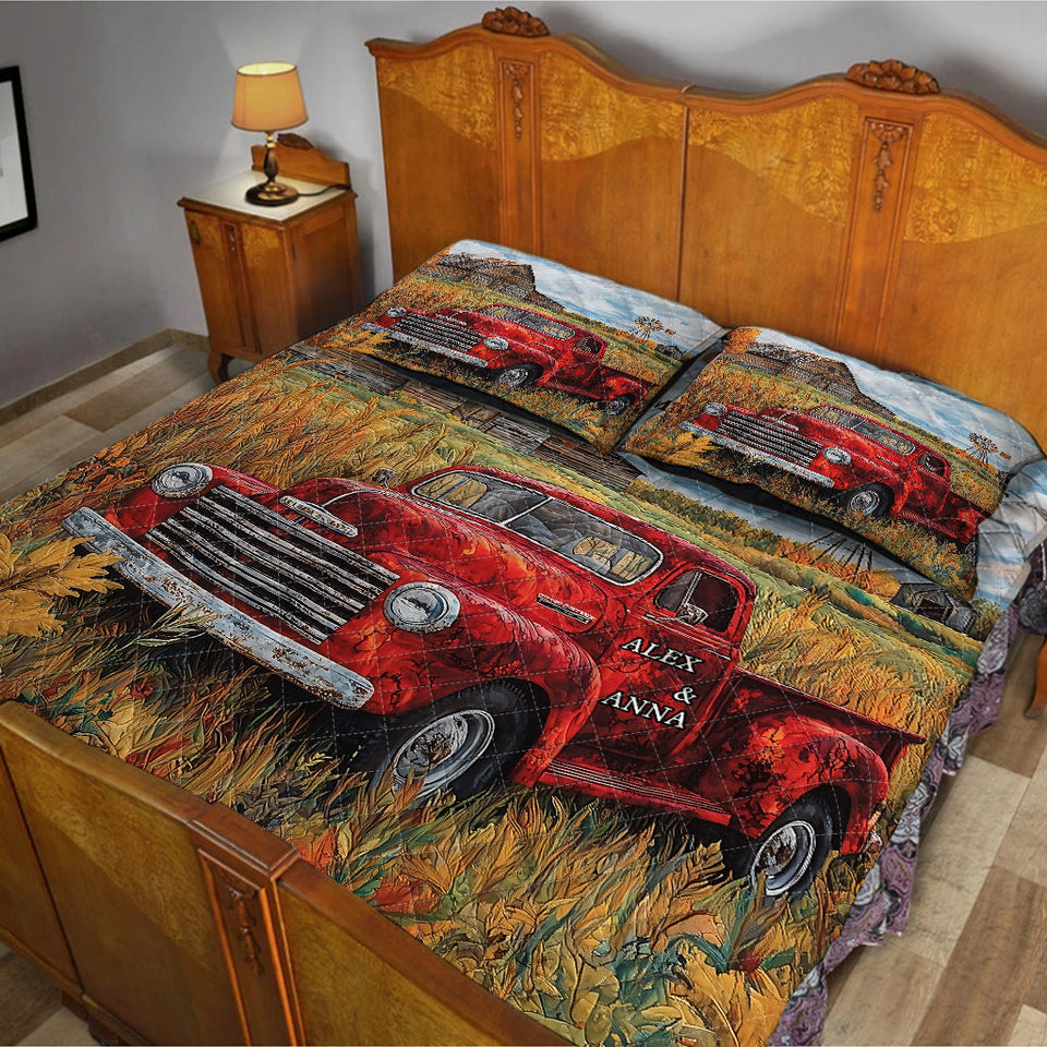 God Blessed The Broken Road That Led Me Straight To You - Personalized Farmer Quilt Set