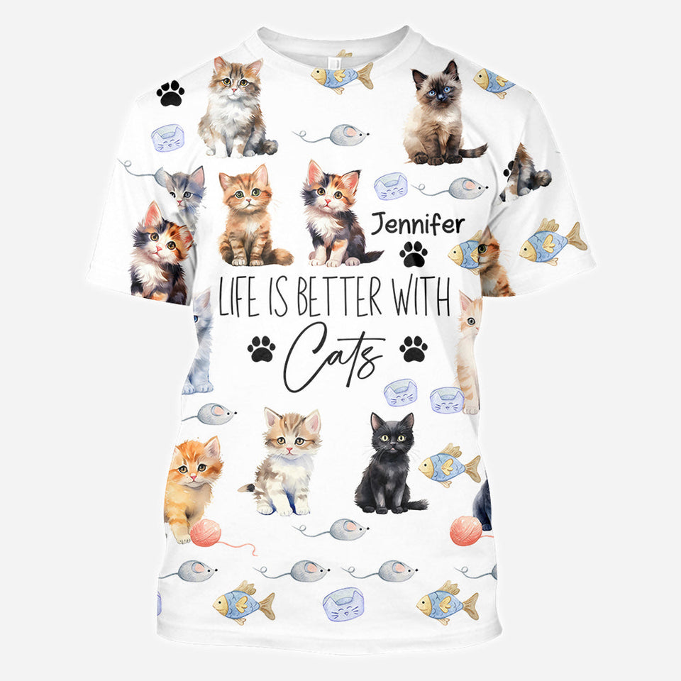 Life Is Better With Cats - Personalized Cat All Over Shirt