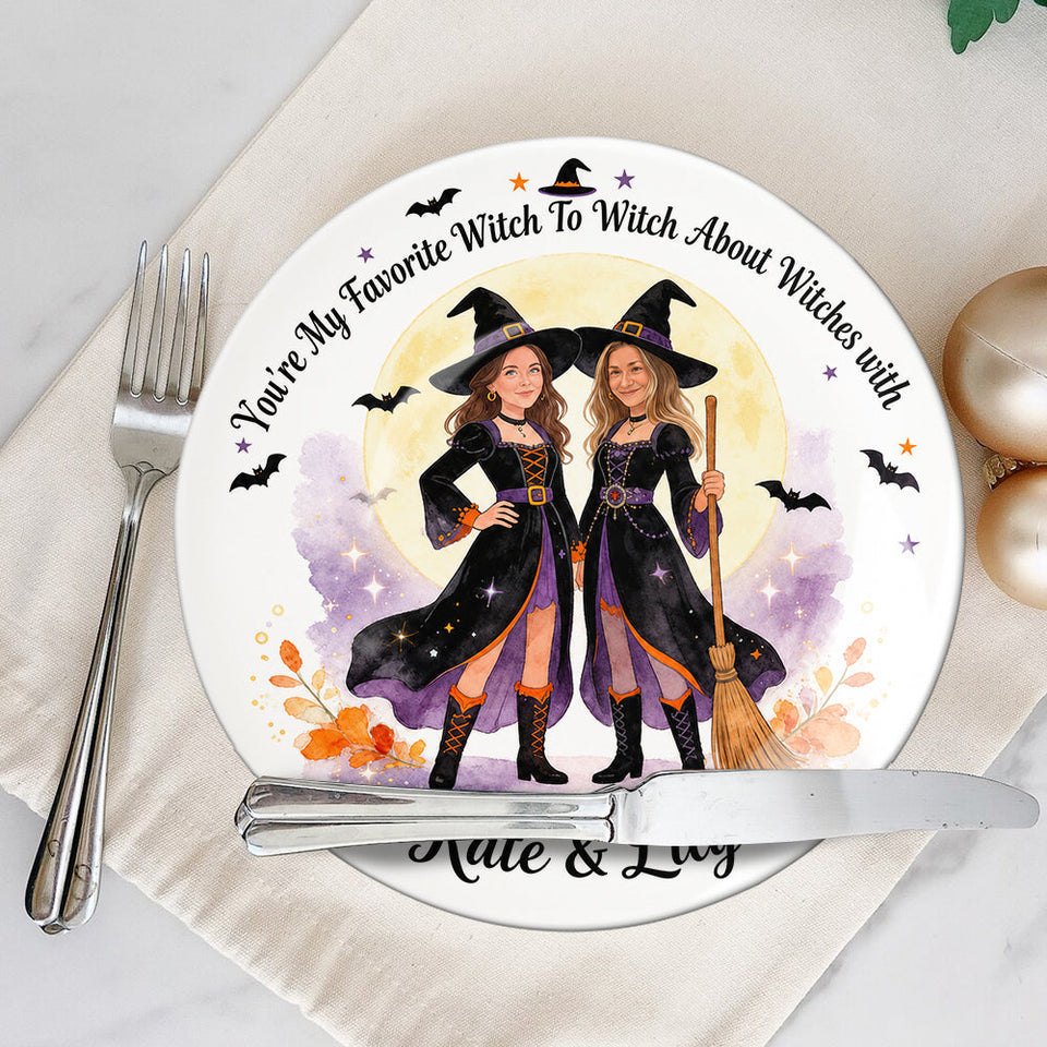 Witch Besties - Personalized Witch Ceramic Round Plate
