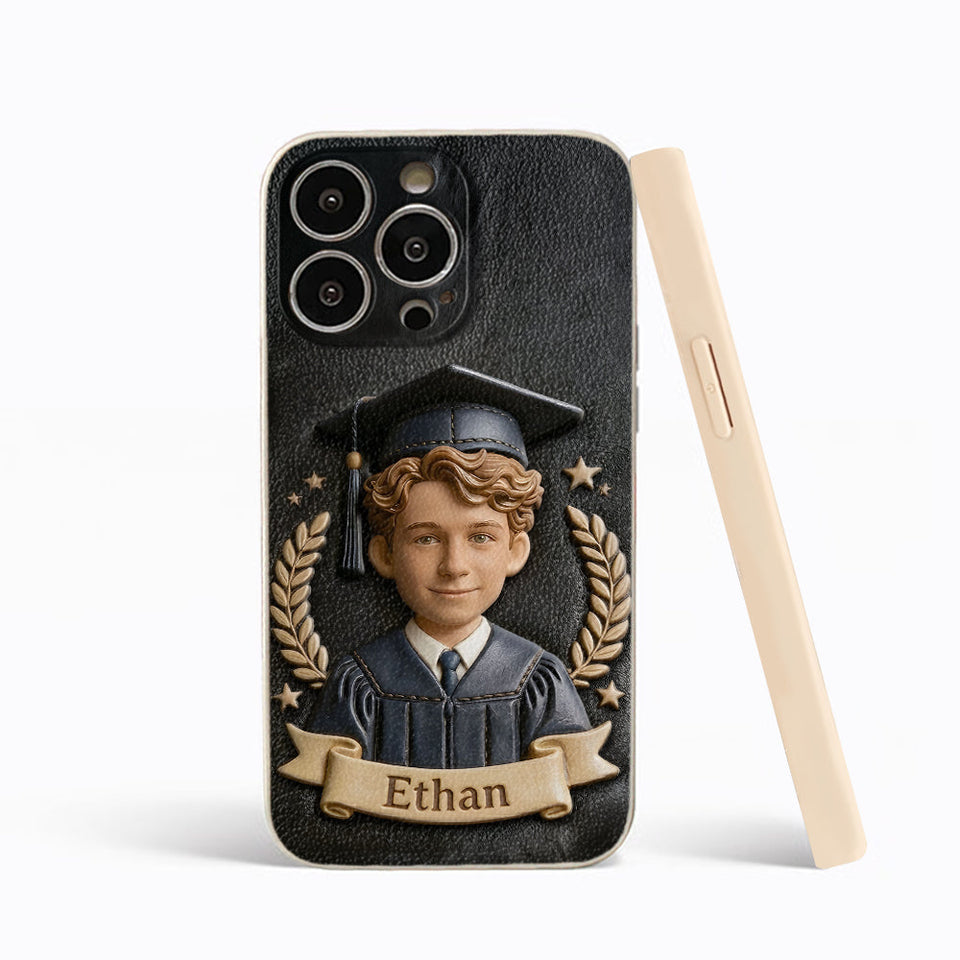 Graduation Gift - Personalized Graduation 3D Embossed Leather Phone Case