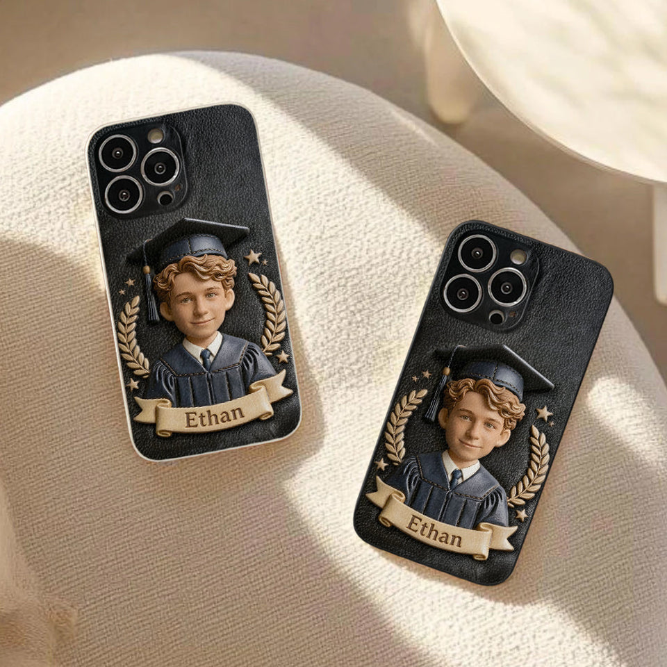 Graduation Gift - Personalized Graduation 3D Embossed Leather Phone Case