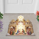 Nativity Scene Jesus - Personalized Christian Shaped Doormat/ Rug