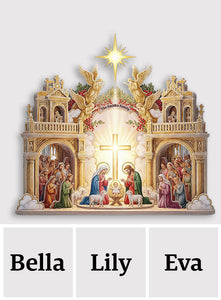 Nativity Scene Jesus - Personalized Christian Shaped Doormat/ Rug