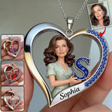 Custom Any Photo Birthstone Style Initial Name Letter - Personalized Birth Stone Shaped Metal Pendant Necklace