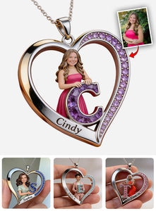 Custom Any Photo Birthstone Style Initial Name Letter - Personalized Birth Stone Shaped Metal Pendant Necklace