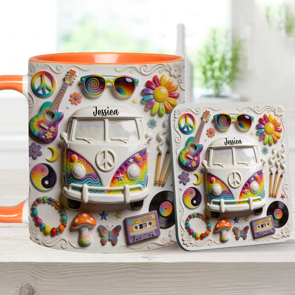 Love Hope Peace - Personalized Hippie Accent Mug & Coaster