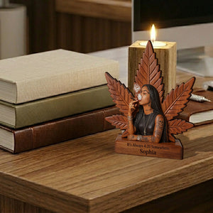 Cannabis Enthusiast - Personalized Weed Custom Shape Wooden Candle Holder