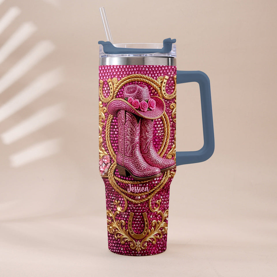 Cowgirl Boots - Personalized Cowgirl Tumbler With Plush Charm