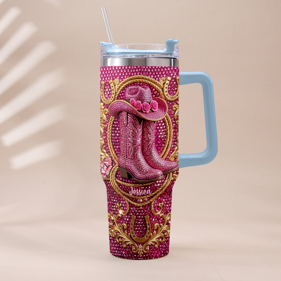 Cowgirl Boots - Personalized Cowgirl Tumbler With Plush Charm