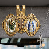Protecting And Pray For Us - Personalized Christian Shaped Car Visor Clip