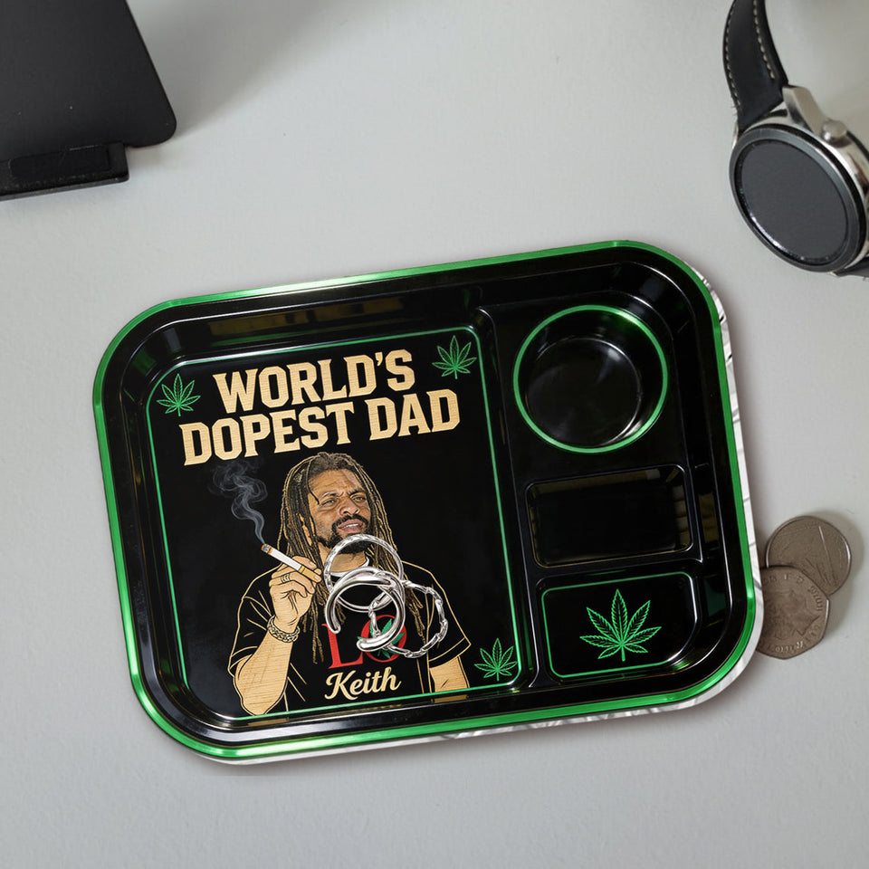 Custom Rolling Tray From Any Photo, Gift For World's Dopest Dad - Personalized Weed Catch-All Tray