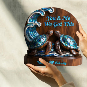 You & Me We Got This, Mother Of Pearl Styled Turtle Couple - Personalized Couple Custom Shaped Wood Plaque