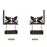 Dragon Couple Welcome Sign - Personalized Dragon Wooden Wall Mount Sign