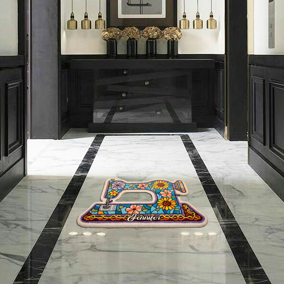 Cool Sewing Machine - Personalized Sewing Shaped Doormat/ Rug