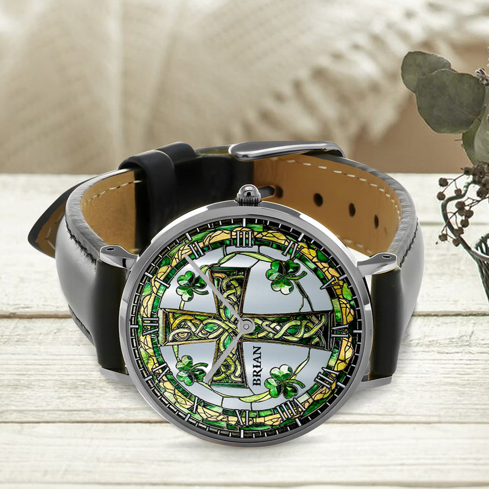 Celtic Cross Shamrock - Personalized Irish Hand Watch