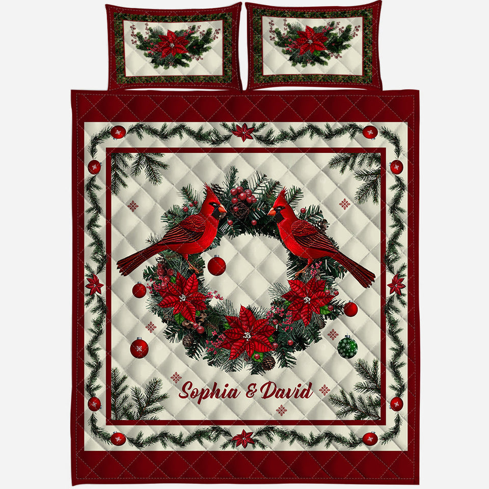 Cardinal Bird Christmas - Personalized Memorial Quilt Set