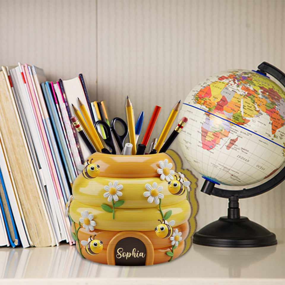 Adorable Beehive - Personalized Bee Wooden Pen Holder